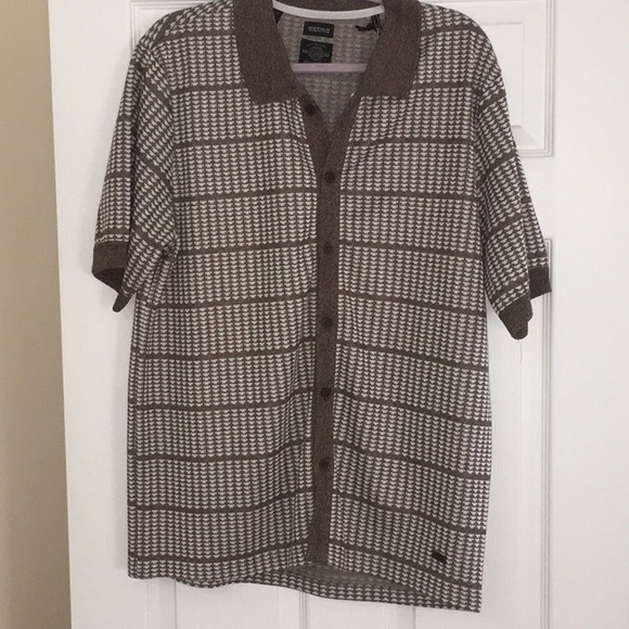 Buffalo David Bitton Brown and White Button-Up Polo Shirt - Picture 1 of 5